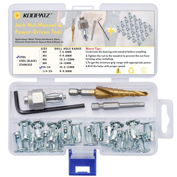 SHIYOU-10-24 Jack Nut with Installation Tool Kit Threaded Insert Petal Nuts Nutserts Jacknut Srew Anchor Spider Rivnut Blind for Plastic Polywood Pressboard Hardboard