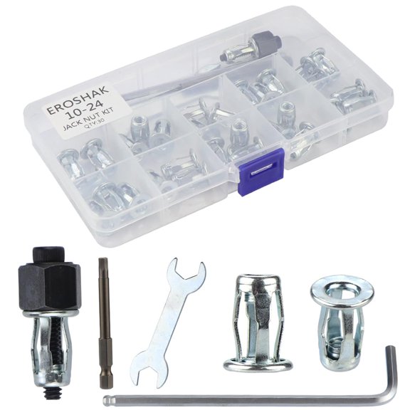 SHIYOU-#10-24 Jack Nut with Installation Tool Threaded Insert Nuts Nutserts Jack nut Screw Anchor Spider Rivnut Blind for Plastic Polywood Pressboard Hardboard