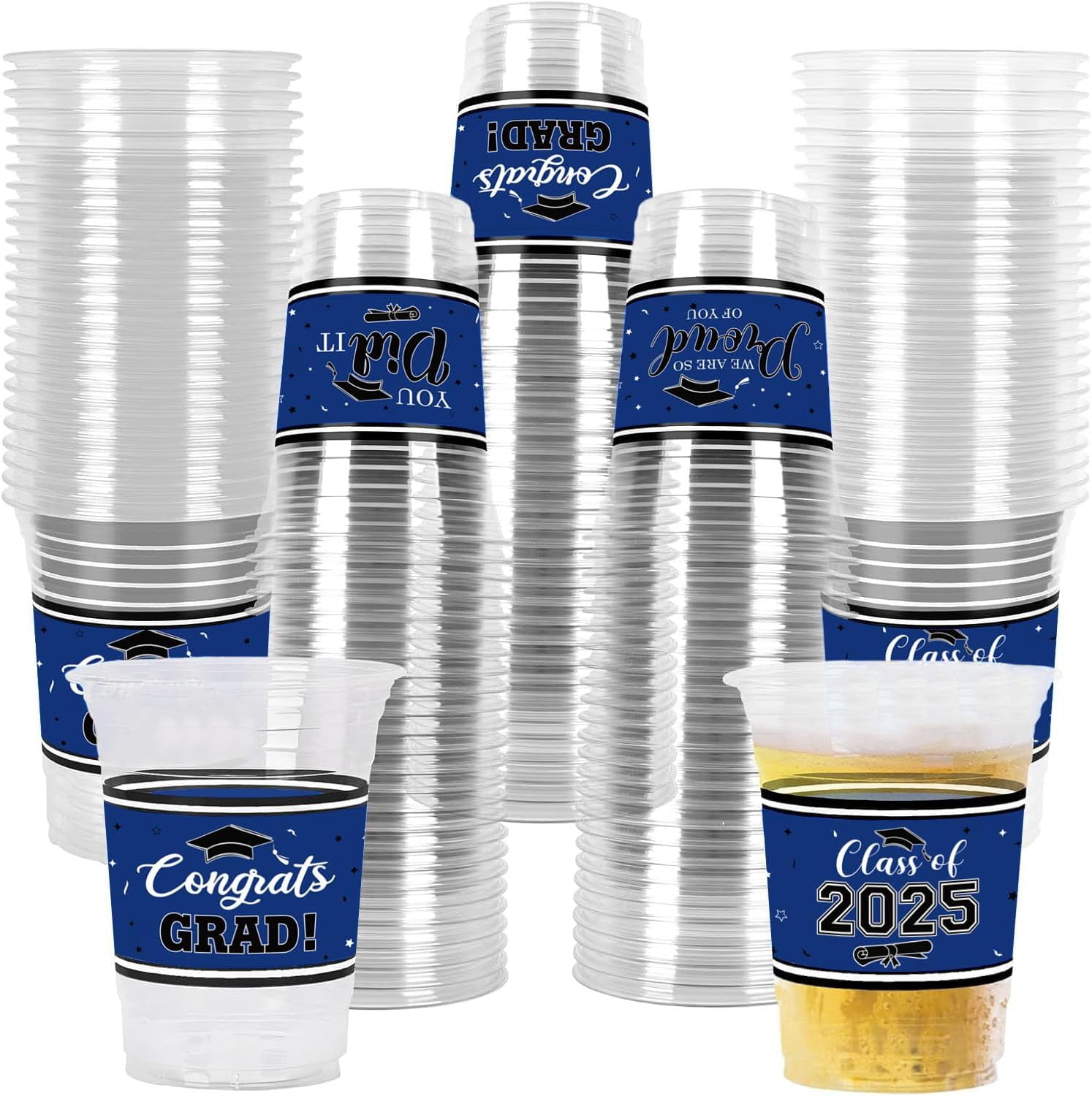 SHIYOU-100 PCS Class of 2025 Graduation Party Plastic Cups 12 oz Blue ...
