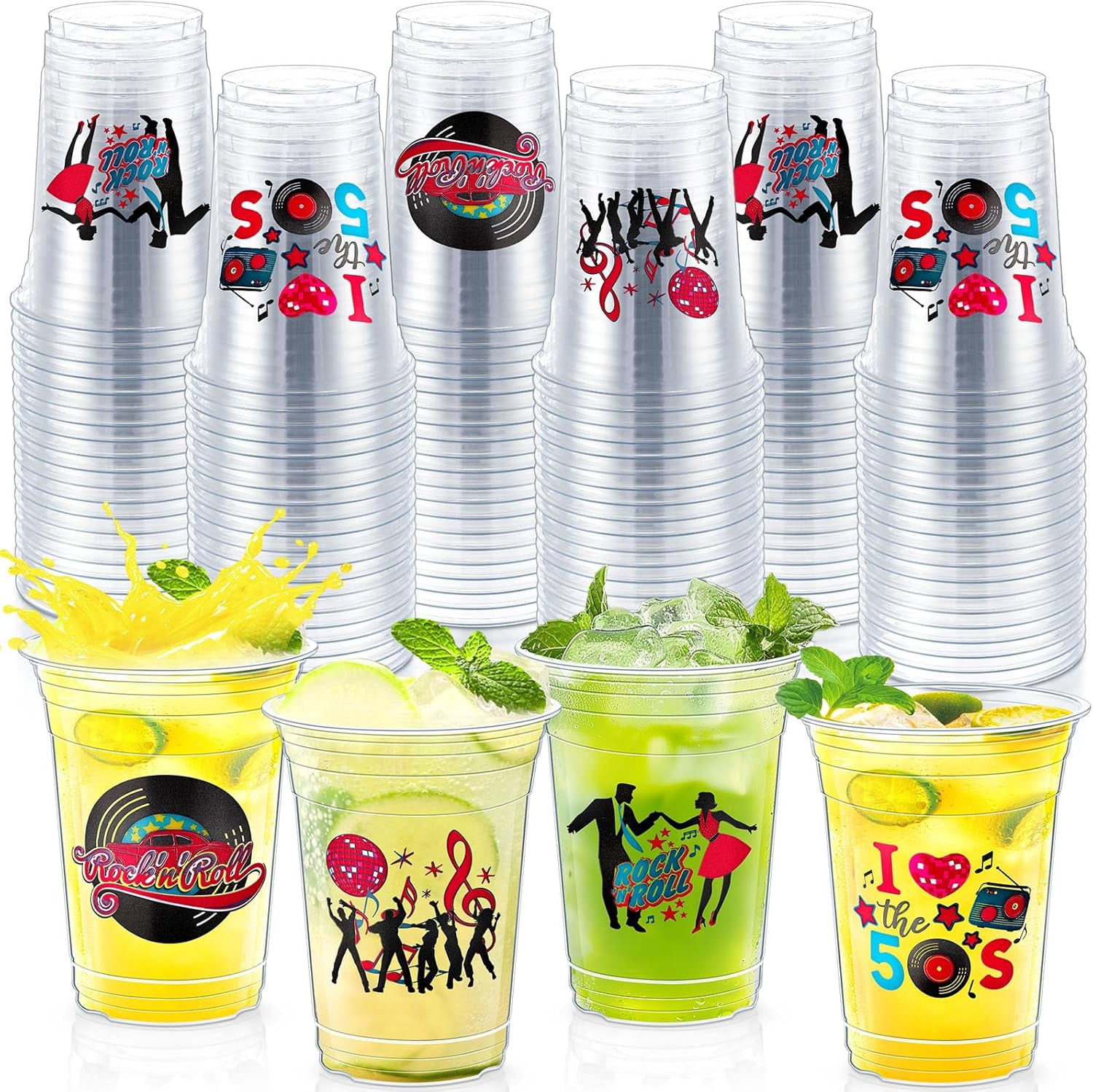 SHIYOU-100 Pcs Plastic Disposable Party Cups 16 oz Clear Cups Bulk ...