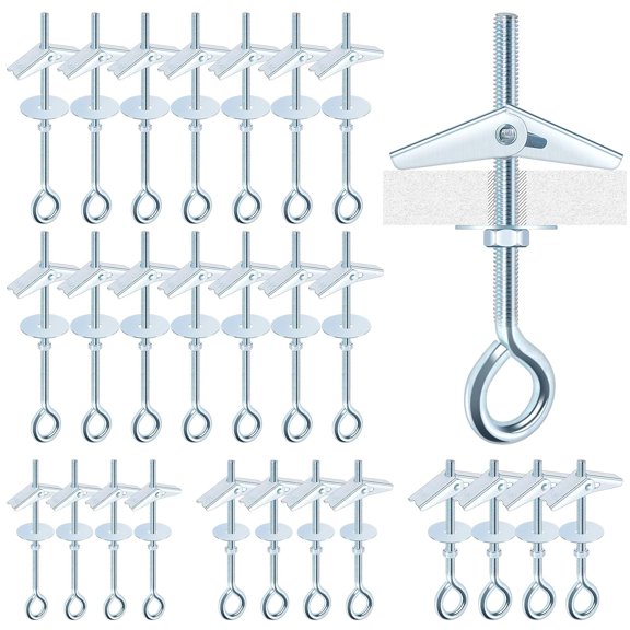 SHIYOU-15Pcs M4 x 75mm Eye Bolt Toggle Bolt Assortment Kit, Spring Toggle Bolts Butterfly Anchors Butterfly Toggle Anchors, Heavy Duty Drywall Anchors with Wing Nut for Hanging Lamps Heavy Items