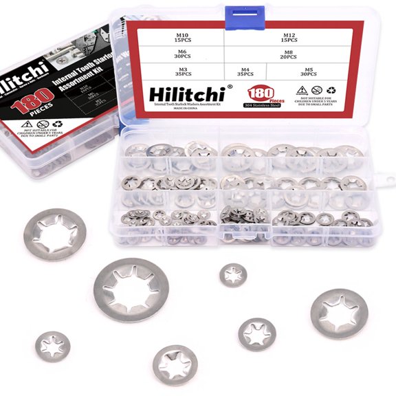 SHIYOU-180 Piece 304 Stainless Steel Internal Tooth Starlock Washers Quick Speed Locking Washers Push On Speed Clips Fasteners Assortment Kit - 7 Size