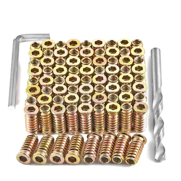 SHIYOU-200 Pcs 1/4 "- 20 Threaded Insert, Hex Socket Drive Hardware Nuts - Metal Nut Inserts Furniture Insert Hardware, Bolt Fastener Connector for Woodworking Tools (1/4"-20x25mm)