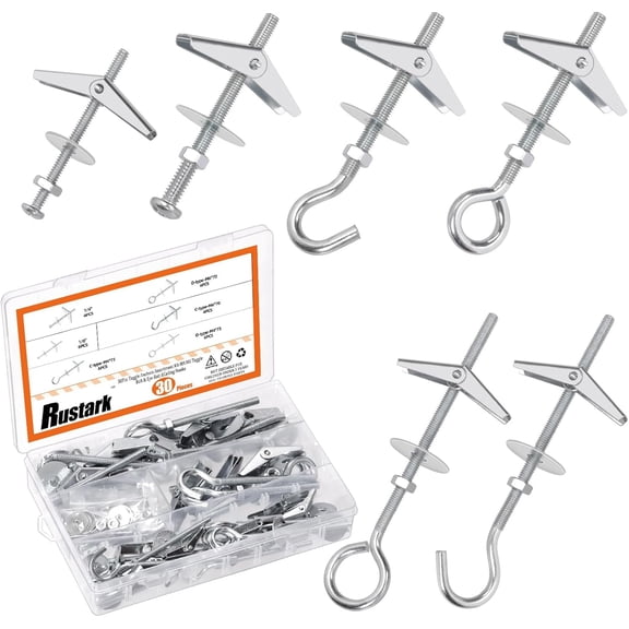 SHIYOU-30Pcs M4 M6 Toggle Bolts Assortment Kit Toggle Anchors Spring Toggle Wing Bolts Heavy Duty Eye Bolt and Ceiling Hooks Butterfly Toggle Anchors for Drywall Hanging Plants