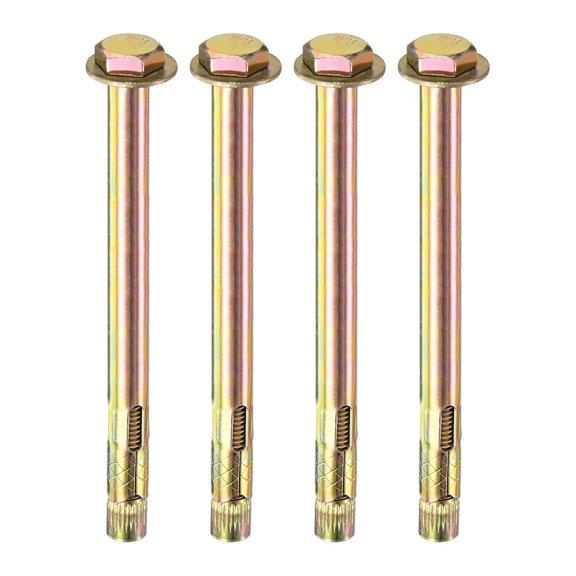 SHIYOU-4-Pack Hex Expansion Bolt, M10x150mm Colored Galvanized Iron-Carbon Steel External Hex Expansion Bolts, Anti-Corrosion Metal Bolt for Concrete/Dry Brick/Block Walls