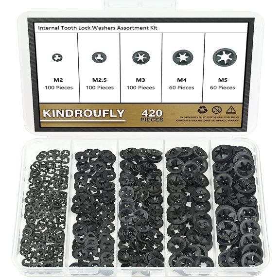 SHIYOU-420 Pieces Internal Tooth Star Lock Washers, 5 Sizes Quick Speed Locking Washers, Push on Retaining Clips Assortment Kit (M2, M2.5, M3, M4, M5)