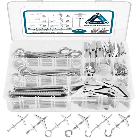 SHIYOU-48Pcs Toggle Bolts for Drywall,Toggle Anchors Assortment Kit-M4 M6 Toggle Bolt & Eye Bolt &Ceiling Hooks for Hanging Plants Heavy Duty,Butterfly Anchors for Drywall,Zinc Plated