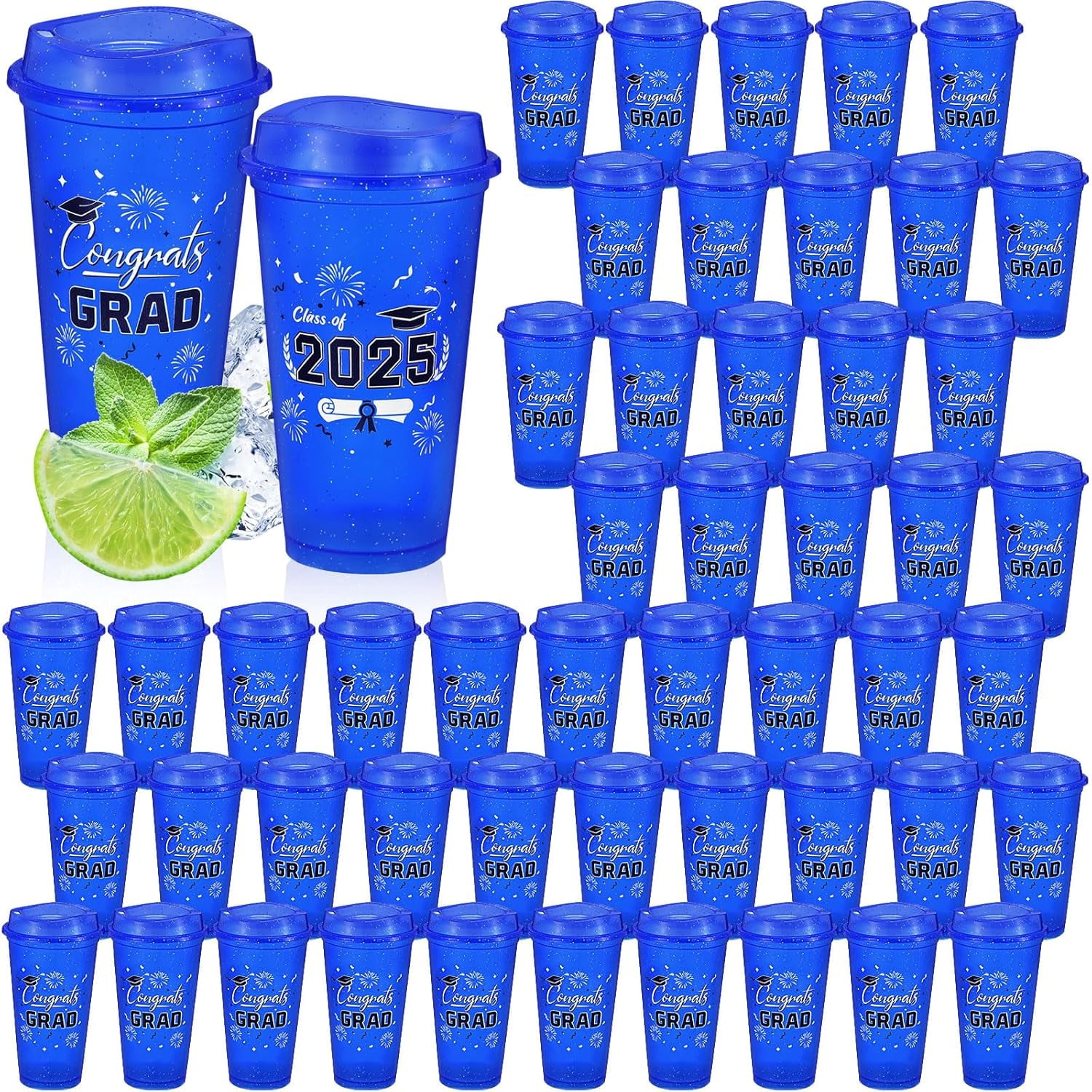 SHIYOU-50 Pcs Graduation Cups 2025, 16 oz Reusable Coffee Plastic Cups ...