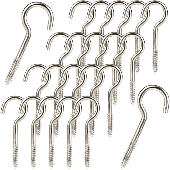 SHIYOU-50pcs Heavy Duty 2 Inch Metal Cup Hook - Round End Self Tapping Screw Hooks, Silver Threaded 304 Stainless Steel Eye Bolt Ceiling Hanger With Open Loop