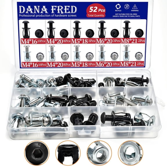 SHIYOU-52 Sets Molly Jack Nuts with Button Head Socket Cap Bolts Screws Assortment Kit,M4m5m6m8 Expansion Nuts Short Jacknut Threaded Insert Nuts Petal Nuts for Hollow Door, Hollow Wall, Small