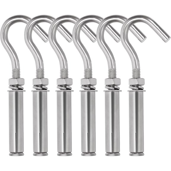 SHIYOU-6Pcs M6 Stainless Steel Open Cup Hook Expansion Screws Bolts, Heavy Duty Concrete Wall Hook Anchors, Expansion Hook, Ceiling Hook Bolts, Metal Wall Hangers for Concrete Wall