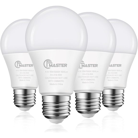 SHIYOU-A19 LED Light Bulb, LED Bulbs 100 Watt Equivalent, 5000K Daylight Light Bulbs, 1500 Lumens, E26 Standard Base Lightbulb, Non-Dimmable 15W Bright White Bulbs for Home, ETL Listed(4-Pack)