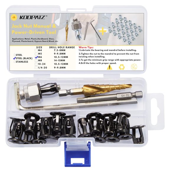 SHIYOU-Black M6 Jack Nut with Installation Tool Threaded Insert Petal Nuts Nutserts Jacknut Srew Anchor Spider Rivnut Blind for Plastic Polywood Pressboard Hardboard