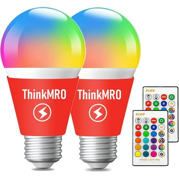 SHIYOU-Color Changing LED Light Bulbs with Remote RGBW Bulb 10W (85W Equivalent),A19 E26/27,Lamp Replace,Warm White,Dimmable Memory Function,Ideal Lighting for Home Decoration,Bar Party (2 Pack)