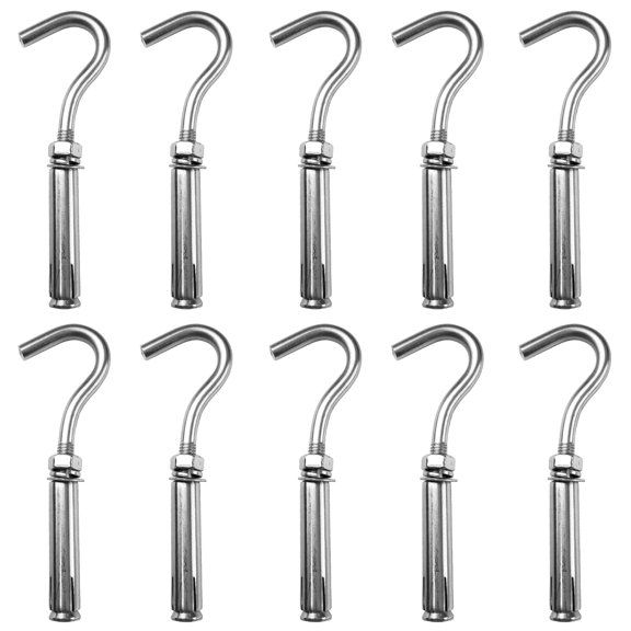 SHIYOU-Expansion Hook Anchor Bolt 10 Pack M6 304 Stainless Steel Concrete Wall Hook Heavy Duty Open Cup Hook Expansion Bolts for Concrete Wall