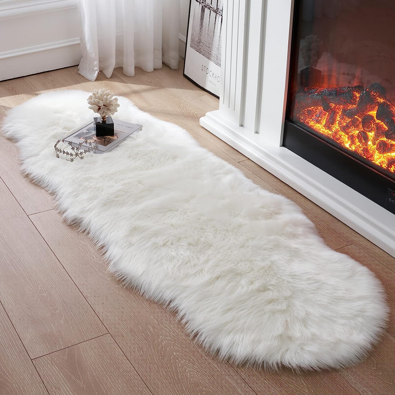 SHIYOU-Fluffy Round Rug for Kids Room Black Circle Faux Fur Area Rug ...