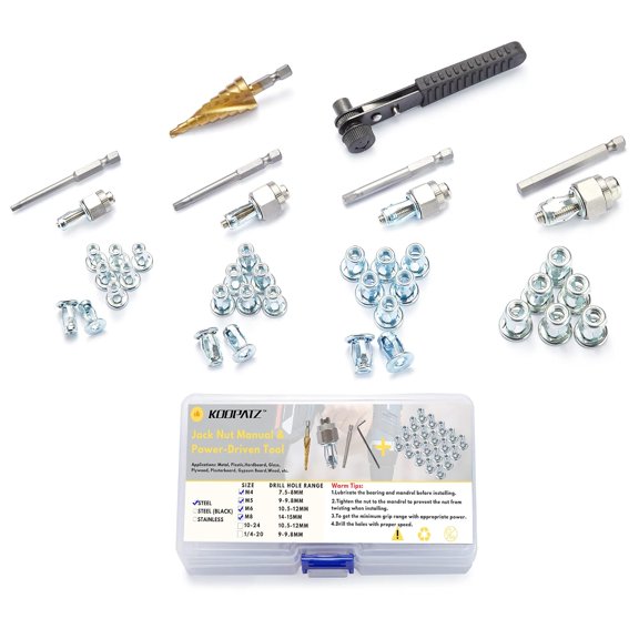 SHIYOU-Jack Nuts Assortment with Installation Tool Kit Threaded Insert Petal Nuts Nutserts Jacknut kit Srew Anchor Spider Rivnut Blind for Plastic Polywood Pressboard Hardboard