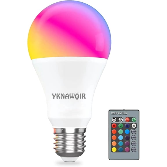 SHIYOU-LED Color Changing Light Bulb, RGB Light Bulb 40W Equivalent, 9W A19 6500K White E26 Screw Base, Memory,Dimmable Multicolor Bulb for Party Bedroom Home,16 Color Choices, Remote Control