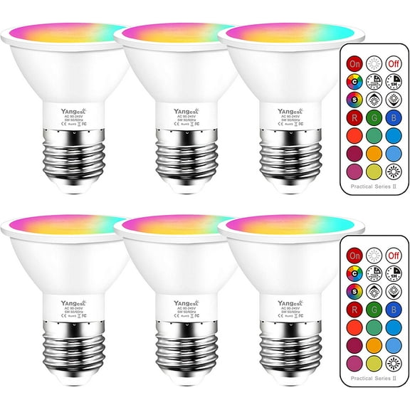 SHIYOU-LED Color Changing RGB Light Bulb with Remote 40W Equivalent 400LM, 45 Beam Angle and Memory, E26 Mood Ambiance Lighting (6 Pack)