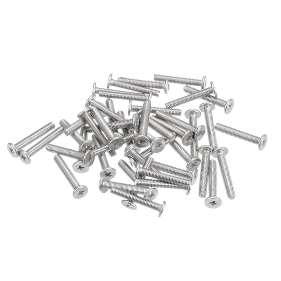 SHIYOU-M3-0.5 x 18mm 50Pcs Flat Round Head Screws 304 Stainless Steel Phillips Drive Machine Screws Hardware Fastener for Furniture Connection