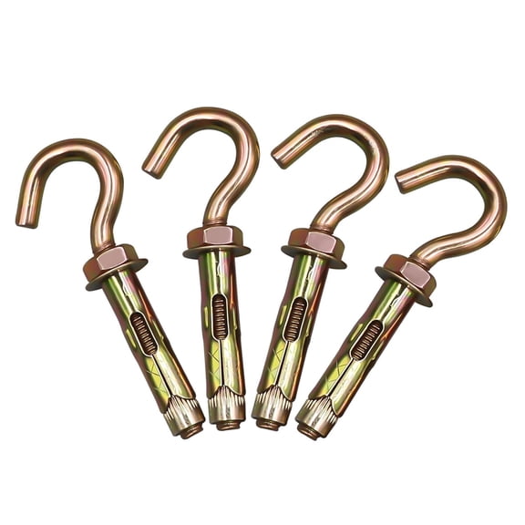 SHIYOU-M6 Concrete Hooks Brick Wall Hooks for Hanging, 3/8x 1-1/2 Expansion Eye Bolt Screw Anchor, Heavy Duty Open Cup Hook for Cement Ceiling Hanging Pictures Light Plants (4 pcs)