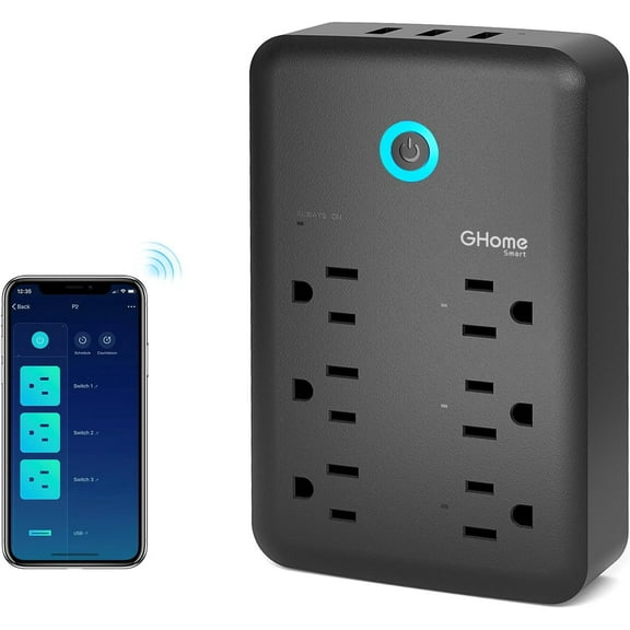 SHIYOU-Plug Outlet Extender, USB Wall Charger with 3 Individual Smart Outlets and 3 Smart USB Ports, Works with Alexa Google Home, Surge Protector Plug Extender for APP Control,15A/1800W