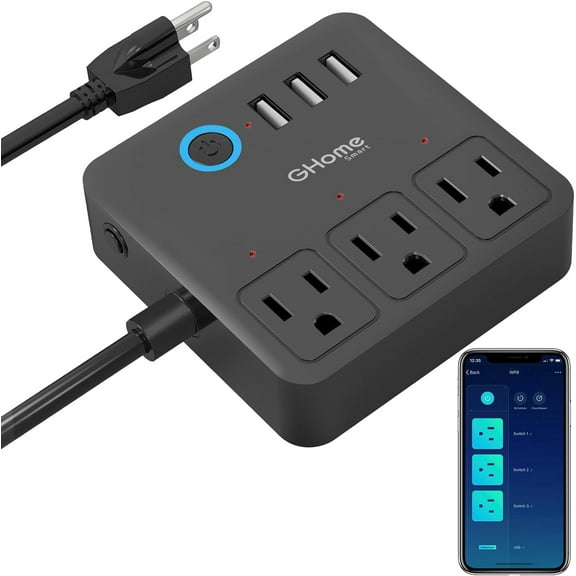 SHIYOU-Power Strip with 3 USB Ports & 3 Smart Outlets Plugs That Work with Alexa & Google Home, WiFi Surge Protector, Flat Plug for Home Office Travel, 10A