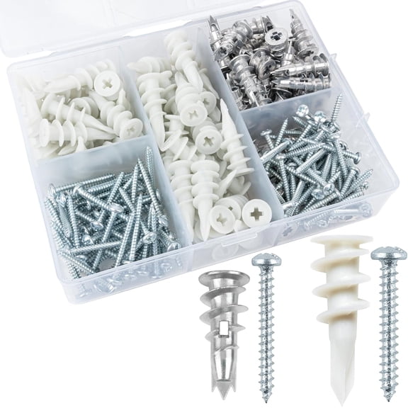 SHIYOU-Self Drilling Drywall Anchors, 200PCs Picture Hanging Kit for Picture Frame,Curtain Rods,Art Hanging, 100PCs #6 Heavy Duty Metal Dry Wall Anchors 100PCs #8 Plastic Self Tapping Drywall Hangers