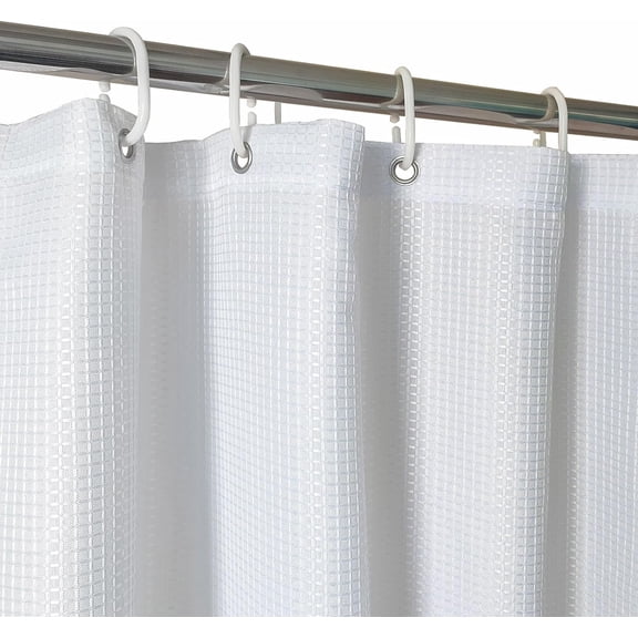 SHIYOU-Short Shower Curtain 48 Inch Length, White Waffle Textured Fabric Waterproof Bath Curtain Sets for Walk in Tub with 12 Pack Hooks