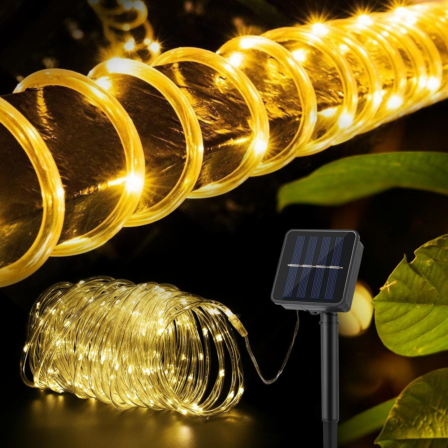 String Lights Rope SHIYOU-Solar Rope Light, 39FT 100 LEDs Fairy String Light Solar Powered ...