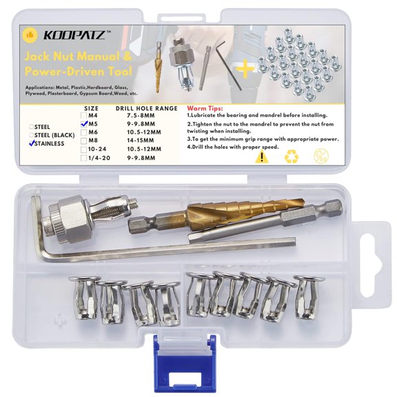 SHIYOU-Stainless M5 Jack Nut with Installation Tool Threaded Insert Nuts Nutserts Jacknut Srew Anchor Spider Rivnut Blind for Plastic Polywood Pressboard Hardboard Thin Board Hollow Wall