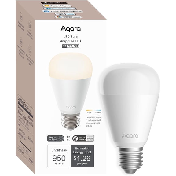 SHIYOU-Thread/Zigbee Smart LED Light Bulb T2 E26, Tunable White (2700K-6500K), 75W Equivalent, Matter, Works with HomeKit, Alexa, Google & More