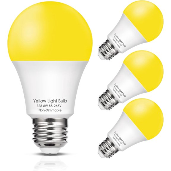 SHIYOU-Yellow LED Light Bulb Outdoor, 6W Bug Light Bulbs 40W Equivalent Outside, A19 LED Amber Bedroom Night Lights, Warm LEDs Hallway Lighting Decorative Lamps, 4 Pack