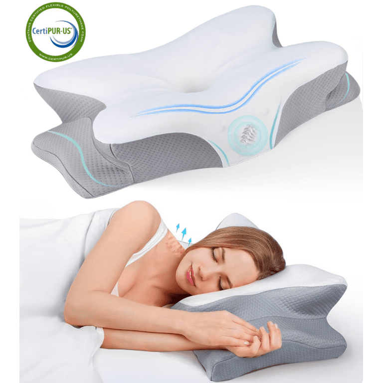 SHIYUAN Pillow for Neck Pain Relief Memory Foam with Breathable Pillowcase Adult Queen Gray Walmart