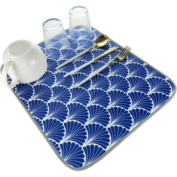 SHIYUE Dish Drying Mat for kitchen Absorbent Microfiber 16"x18" Blue Geometry