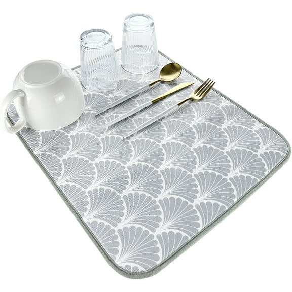 SHIYUE Dish Drying Mat for kitchen Absorbent Microfiber 16"x18" Gray Geometric