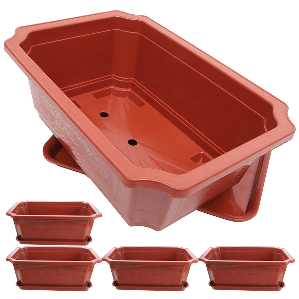 SHIYUU 5 Bonsai Pots w/ Trays - Thick Rectangular Training Box & Window ...