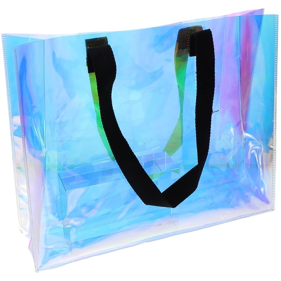 SHIYUU PVC Holographic Tote Bag - Large, Reusable, Clear & Iridescent
