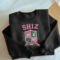 thumbnail image 1 of SHIZ University Embroidered Sweatshirt | Pink Green College Crest Crewneck, 1 of 5