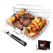 SHIZZO Adjustable Grill Basket Stainless Steel Set