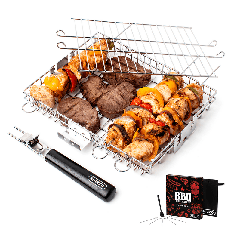 SHIZZO Adjustable Grill Basket Stainless Steel Set - Walmart.com