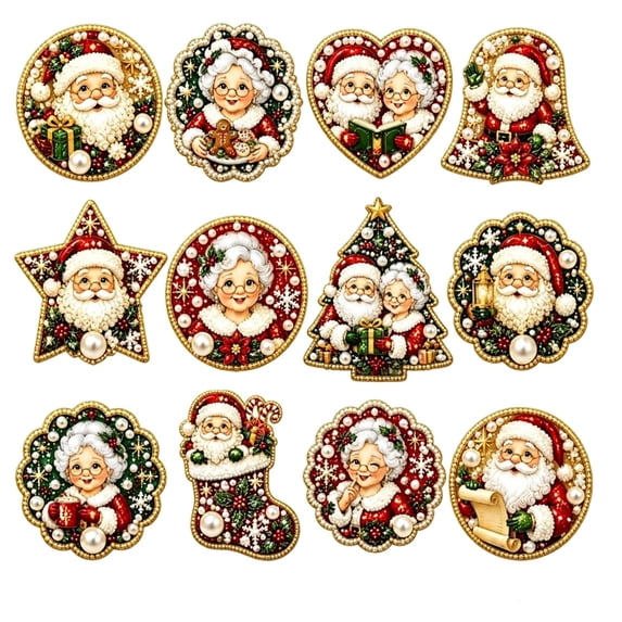 SHJHENG 12 Pcs DIY Diamond Painting Ornament Kit - Christmas Tree Decorations with Rhinestones and Hanging Cord, Adult Holiday Craft Set for Festive Home Decor Gift