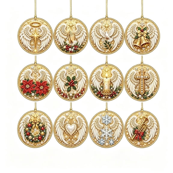 SHJHENG 12 Pcs DIY Diamond Painting Ornament Kit - Christmas Tree Decorations with Rhinestones and Hanging Cord, Adult Holiday Craft Set for Festive Home Decor Gift