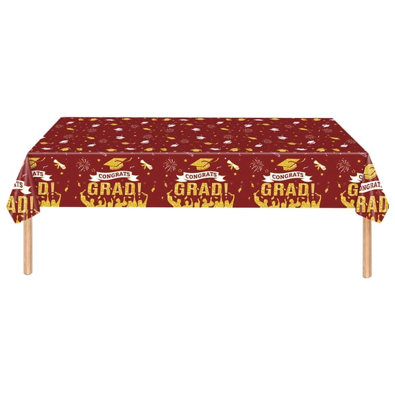 SHJHENG 137x274cm Graduation Disposable Tablecloth, Black Gold Congrats Grad Plastic Table Cover, Waterproof Stain-Resistant Table Cloth for Graduation Party, Classroom & Banquet Decor