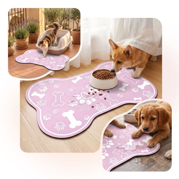 SHJHENG 19.69×11.81 Inch Bone Shaped Diatomaceous Earth Pet Feeding Mat, Waterproof Non-Slip Quick Dry Wipe Clean Food Bowl Tray Mat For Cats Small Medium Dogs