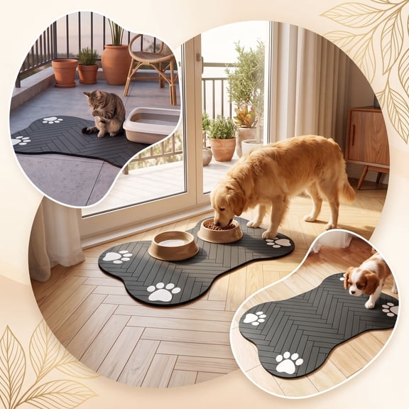 SHJHENG 19.69×11.81 Inch Bone Shaped Diatomaceous Earth Pet Feeding Mat, Waterproof Non-Slip Quick Dry Wipe Clean Food Bowl Tray Mat For Cats Small Medium Dogs