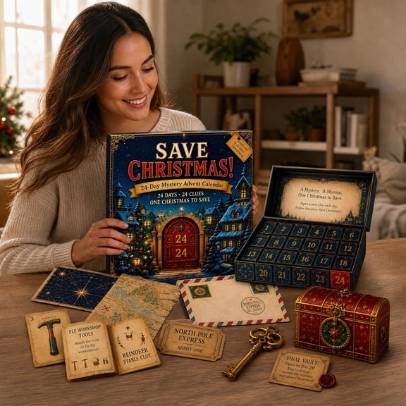 SHJHENG 24 Day Mystery Advent Calendar 2026 Christmas Escape Room Game Countdown with Puzzles and Clues for Family Teens Adults, Multicolor