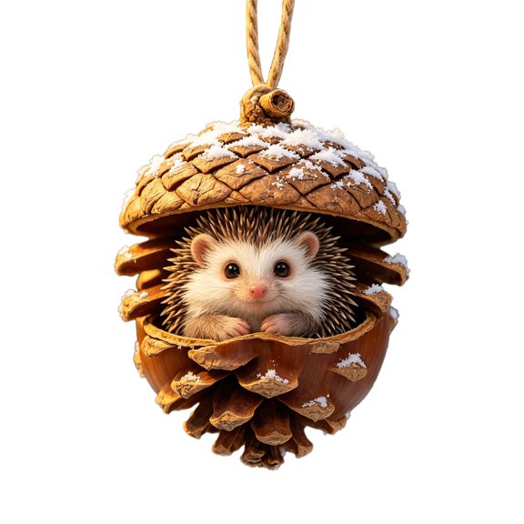SHJHENG 2D Acrylic Pinecone Animal Ornament, Flat Woodland Critter Hanging Pendant with Twine for Christmas Tree Holiday Decor, 8cm