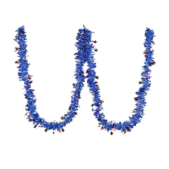 SHJHENG 2M Patriotic Foil Tinsel Garland with Star Cutouts, 3-Piece Red White Blue Tinsel Streamers for Independence Day and Holiday Home Decor