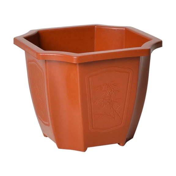 SHJHENG 3 Pack Octagonal Thick Plastic Plant Planters, Terracotta Textured Flower Pots, Weather Resistant Decorative Gardening Containers for Patio Outdoor Indoor Plants